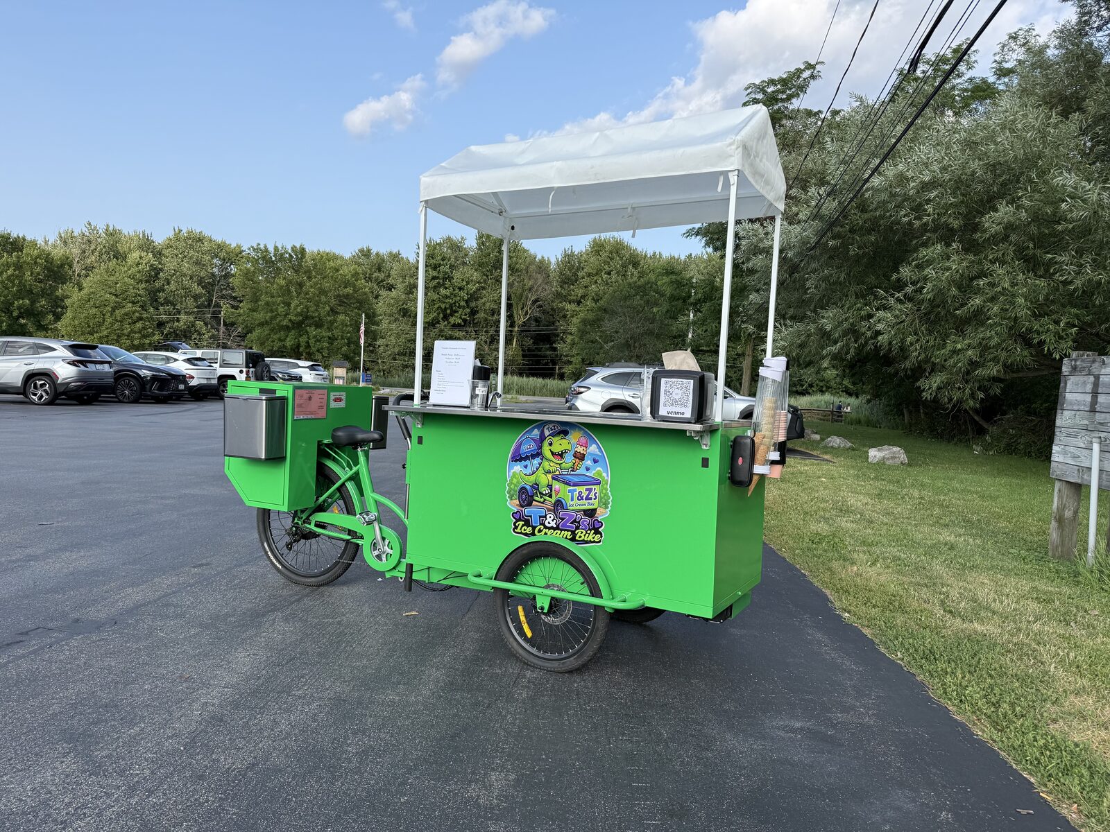 T&Z's Ice Cream Bike with the menu board and Venmo QR code
